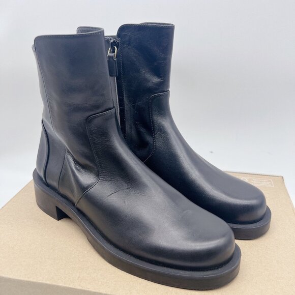 Stuart Weitzman 5050 Bold Zip Bootie Ankle Boots Black Leather US 6 - Made SPAIN - Picture 4 of 13